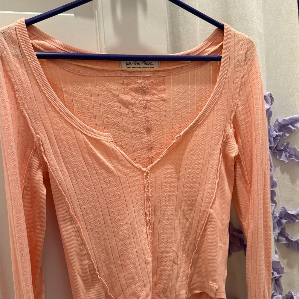We The Free Light Coral Ribbed Blouse